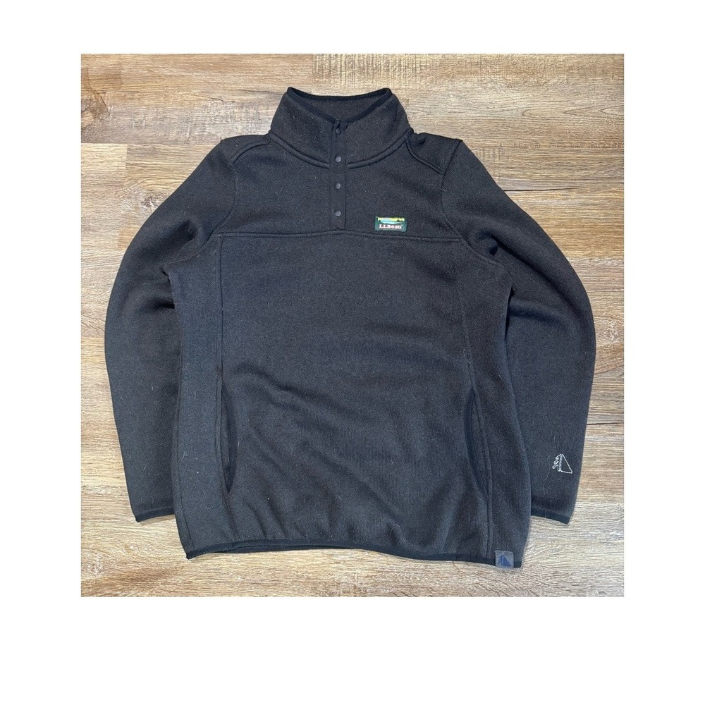 LL Bean Mens Sweater‎ Fleece Pullover Jacket Black Snap Neck Medium 292726